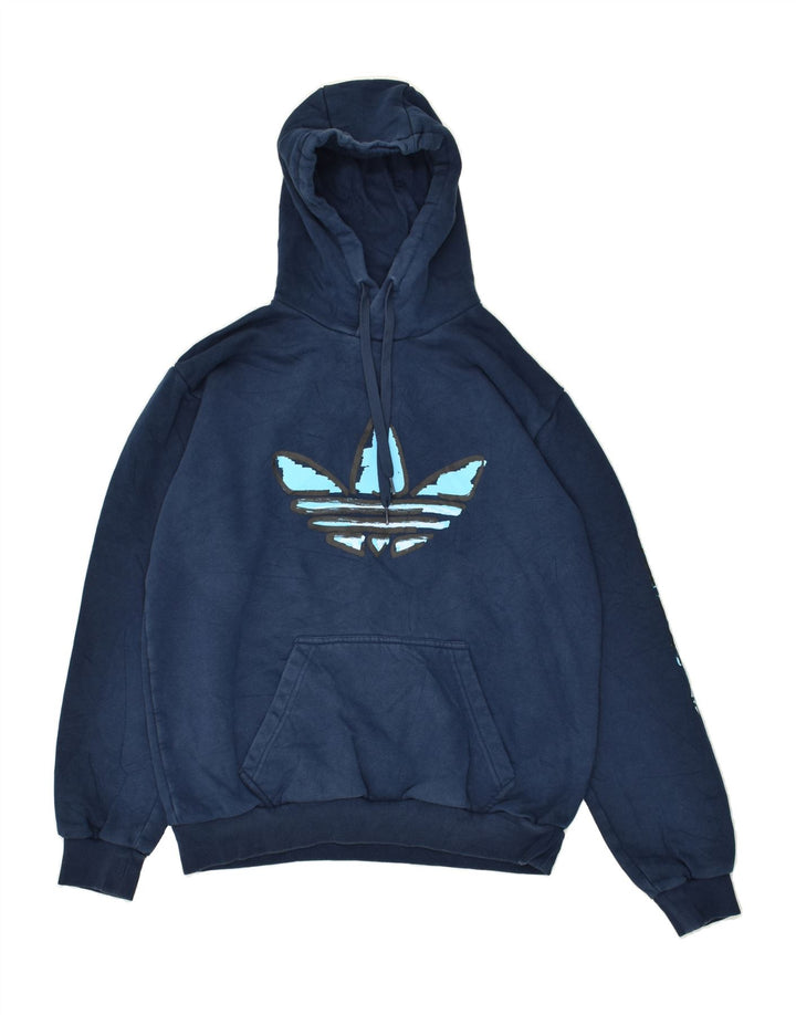 Męski sweter z kapturem ADIDAS z grafiką, średni granatowy poliester