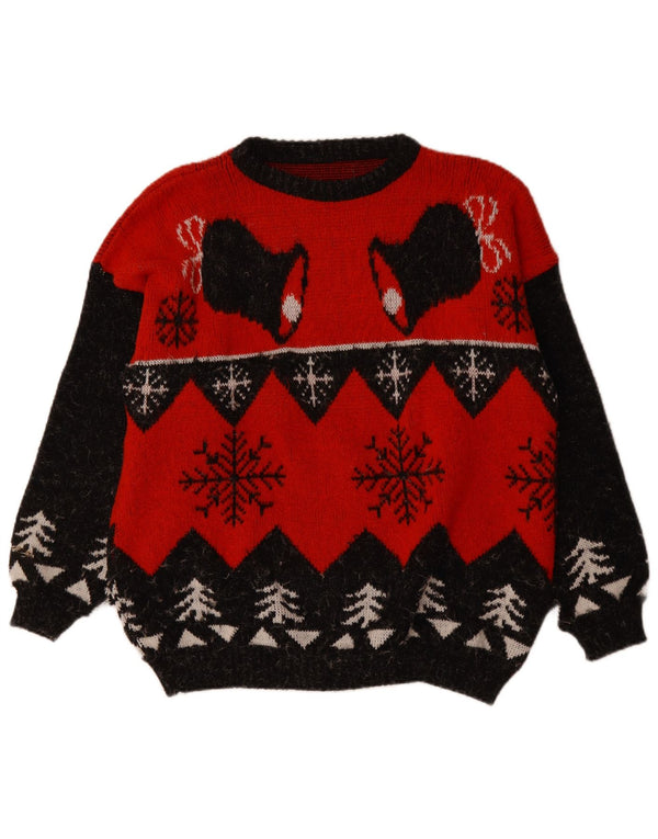 Męski sweter z okrągłym dekoltem w stylu VINTAGE XL, czerwony Fair Isle