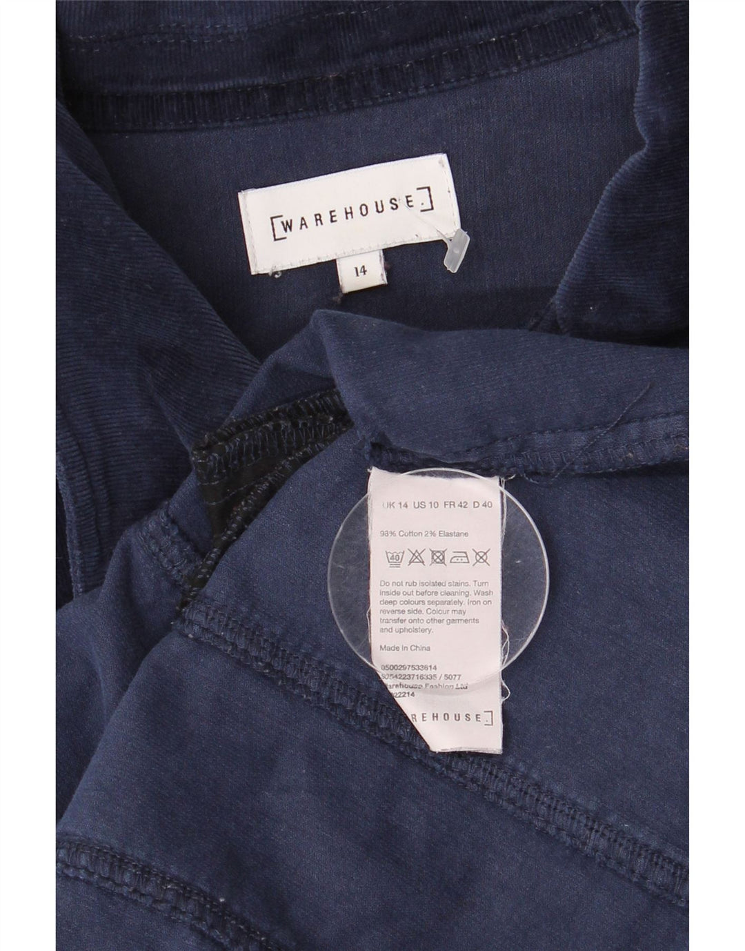 Damski sztruksowy płaszcz Warehouse UK 14, duży, granatowy, bawełniany