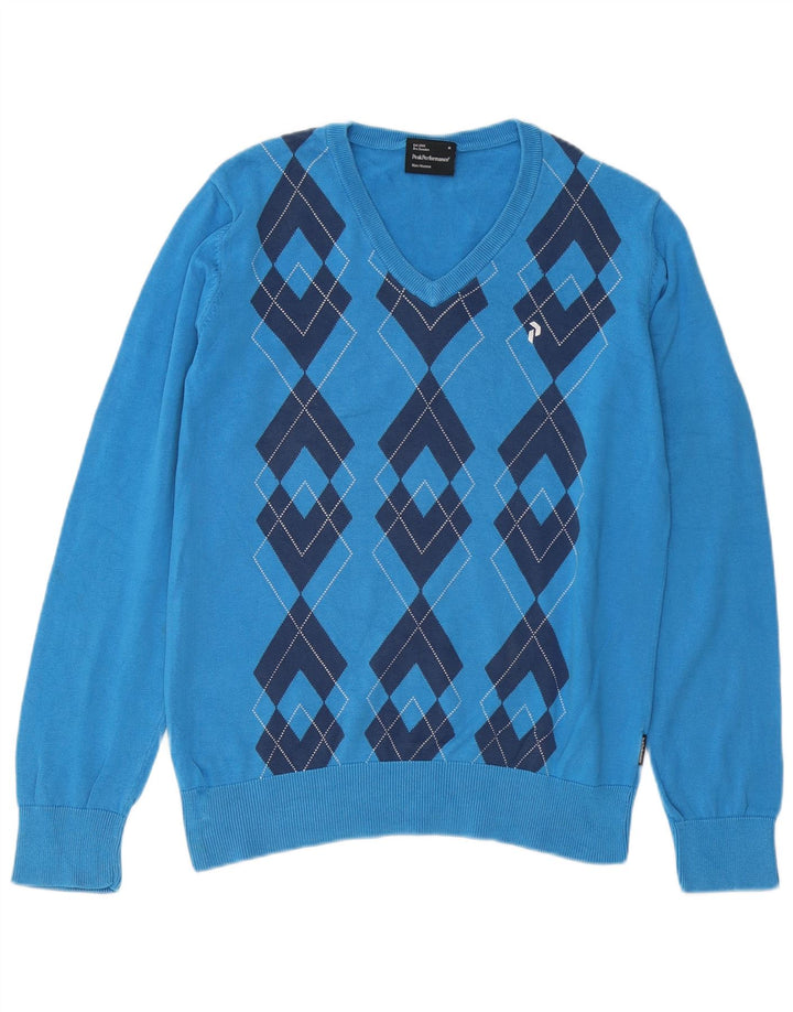 Męski sweter Peak Performance z dekoltem w kształcie litery V, średnioniebieski Argyle/Diament