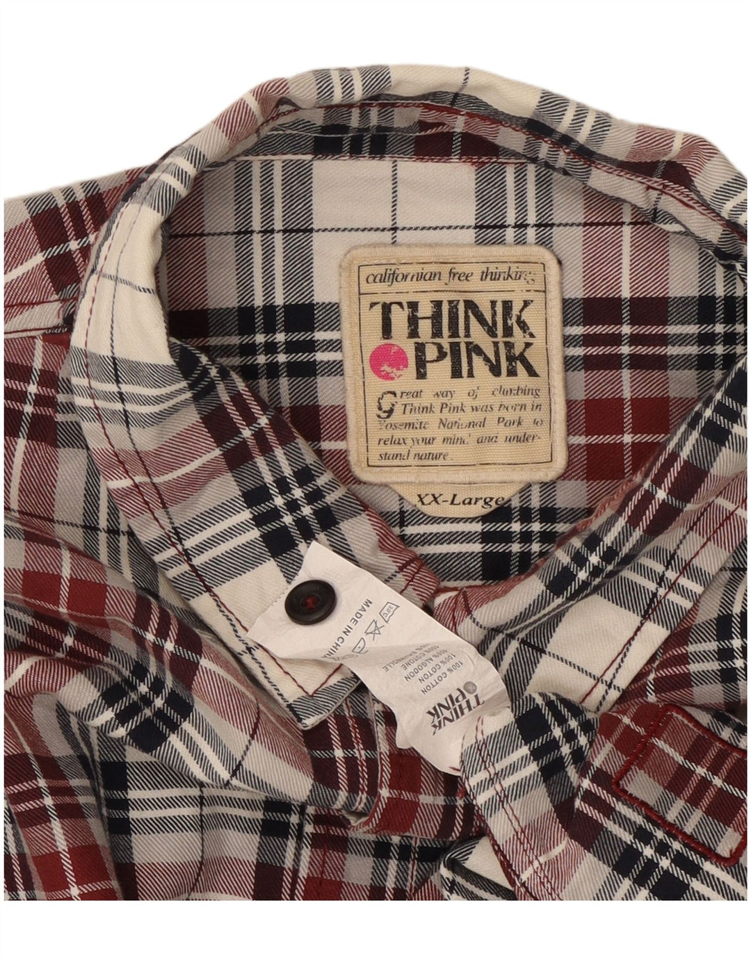 THINK PINK Męska koszula flanelowa 2XL, bawełniana w czerwoną kratę