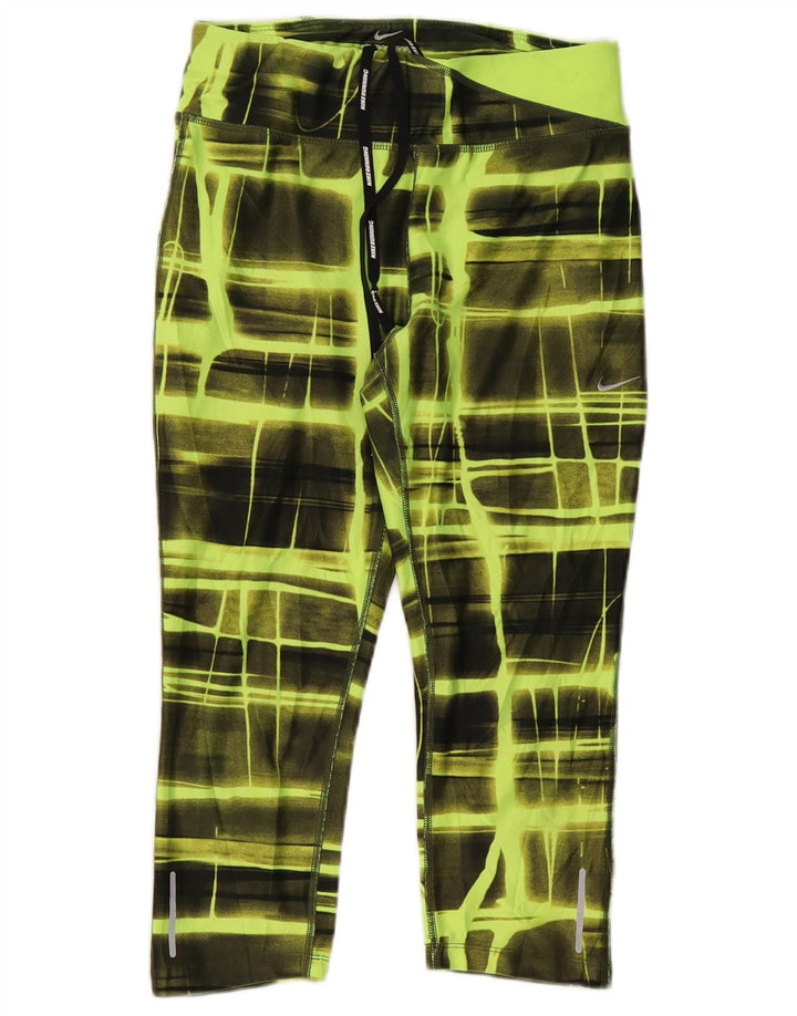 Damskie spodnie dresowe Nike Dri Fit UK 8, małe, zielone, poliestrowe w kratkę