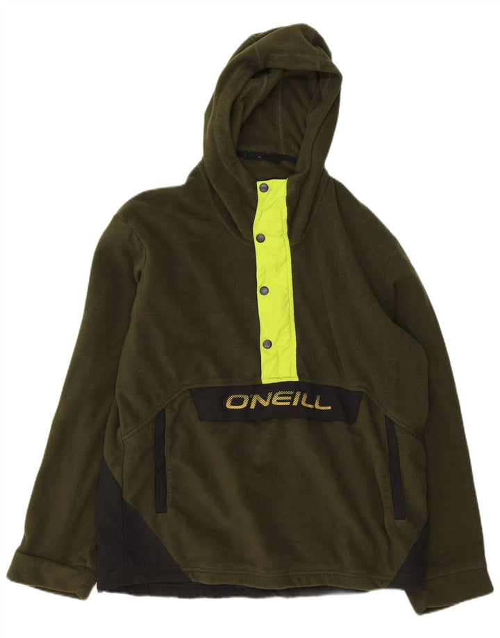 O'NEILL Mens Graphic Button Neck Fleece Jumper Medium Khaki Colourblock