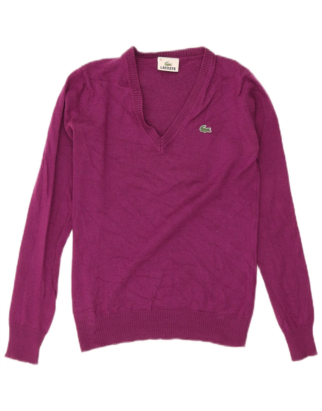 Lacoste Damski sweter z dekoltem w kształcie litery V, rozmiar 36, mała fioletowa wełna