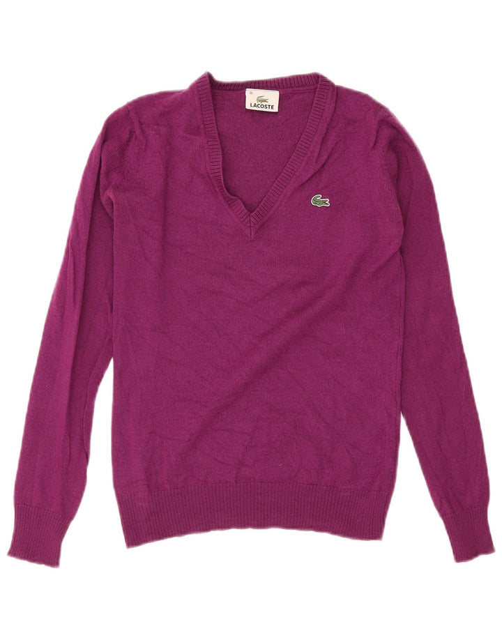 Lacoste Damski sweter z dekoltem w kształcie litery V, rozmiar 36, mała fioletowa wełna
