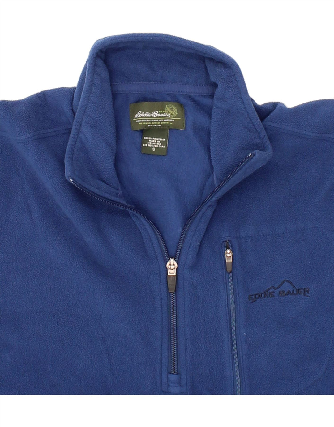 EDDIE BAUER Mens Zip Neck Fleece Jumper Small Navy Blue Polyester Vintage Eddie Bauer and Second-Hand Eddie Bauer from Messina Hembry 