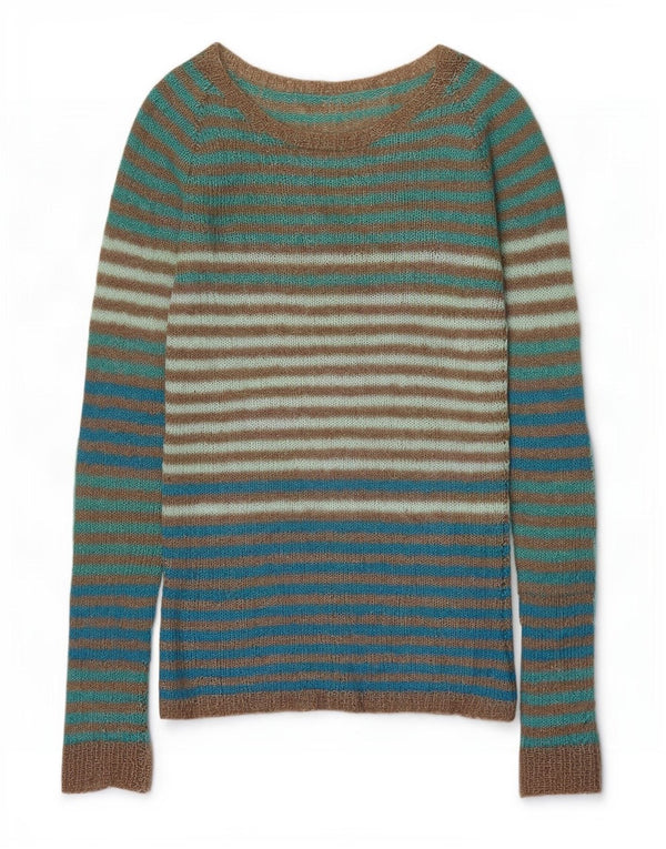 Vintage damski sweter o luźnym kroju z dekoltem w łódkę UK 8 w małe zielone paski
