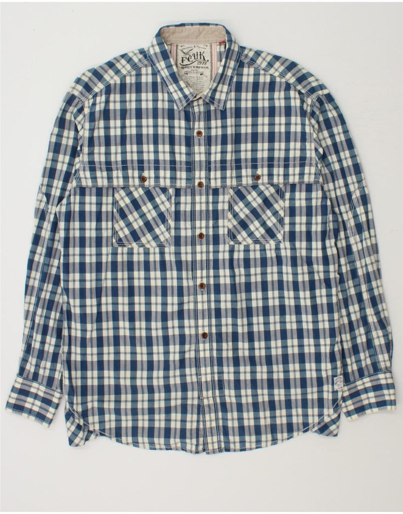 FCUK Mens Shirt Large Blue Check Cotton Vintage Fcuk and Second-Hand Fcuk from Messina Hembry 