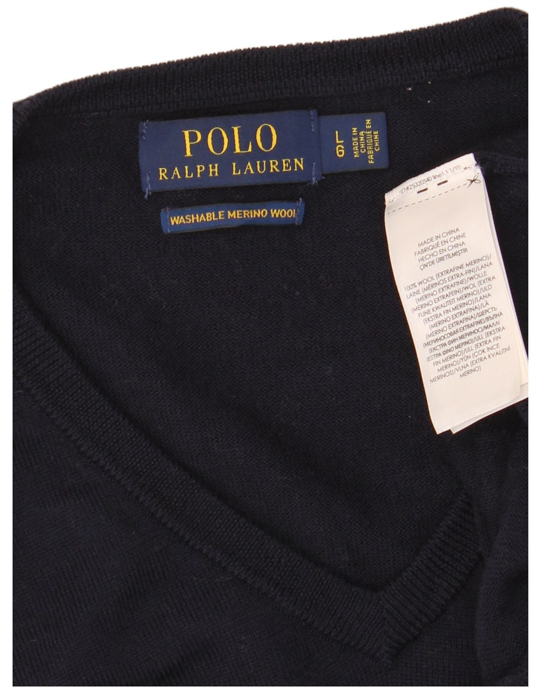 Polo Ralph Lauren Męski sweter z dekoltem w kształcie litery V, duży, granatowy, z wełny merynosów
