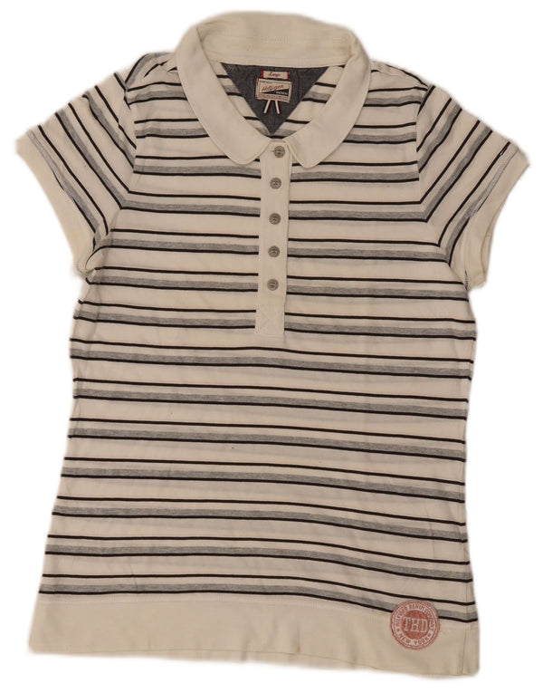 Damska koszulka polo z krótkim rękawem Tommy Hilfiger UK 14, duże złamane białe paski