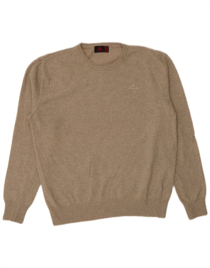 Męski sweter Kappa z okrągłym dekoltem, średni beż, wełna owcza