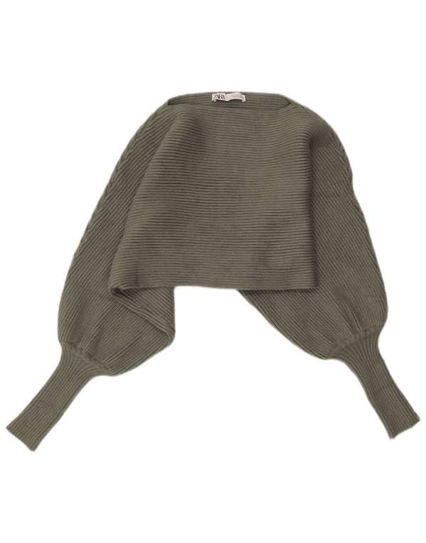 Damski sweter Zara z krótkim rękawem w kształcie łódki i dekoltem w kształcie łódki, UK 10 Small, zielony, wiskozowy