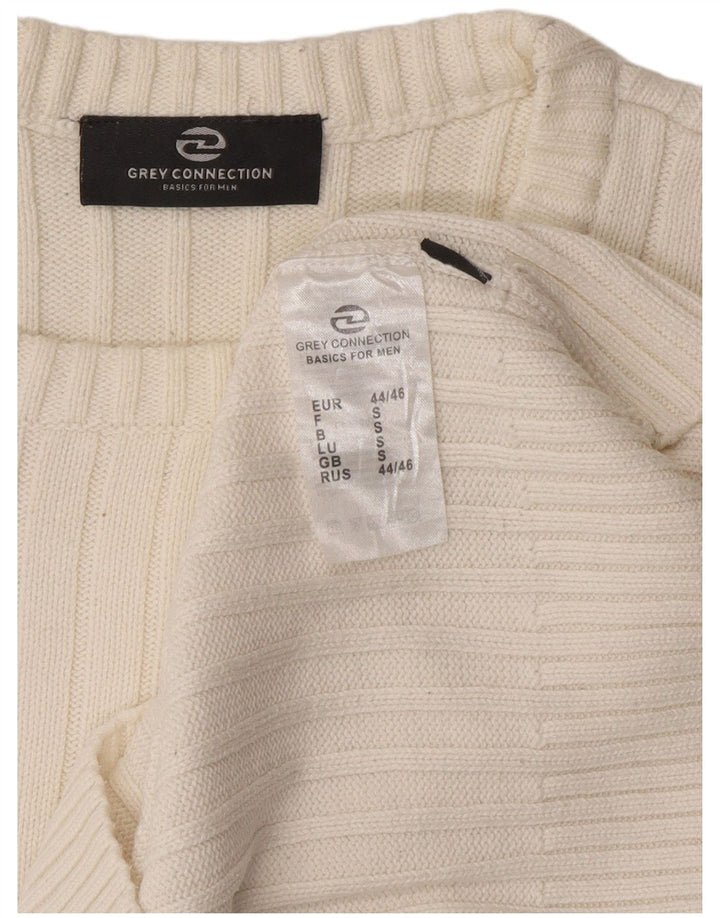 Vintage męski sweter z wycięciem pod szyją, mały, biały, bawełniany