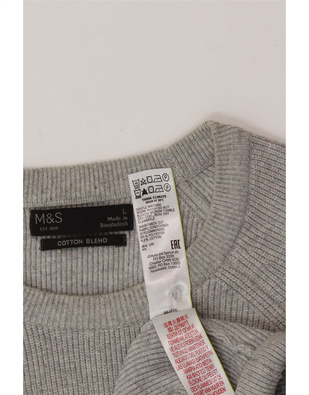 Marks & Spencer Męski sweter z okrągłym dekoltem, duży, szary, poliester
