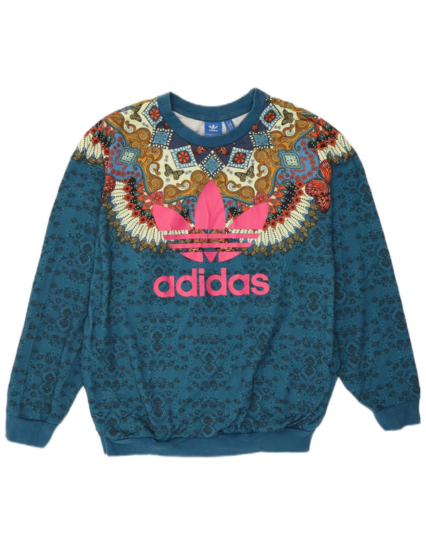 Damska bluza Adidas z abstrakcyjnym wzorem, bluza UK 10, mała, niebieska, artystyczna