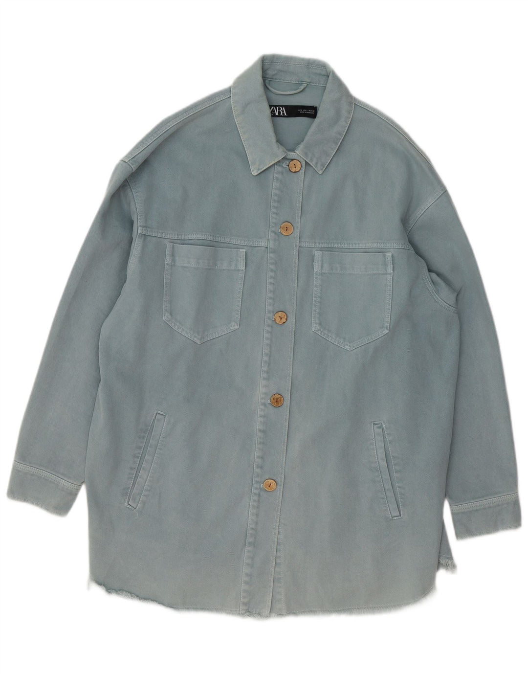 ZARA Womens Oversized Utility Jacket UK 16 Large Blue Cotton