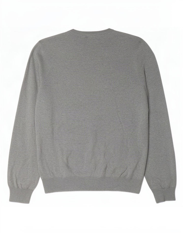 Marks & Spencer Męski sweter z dekoltem w kształcie litery V, XL, szary, bawełniany w plamki