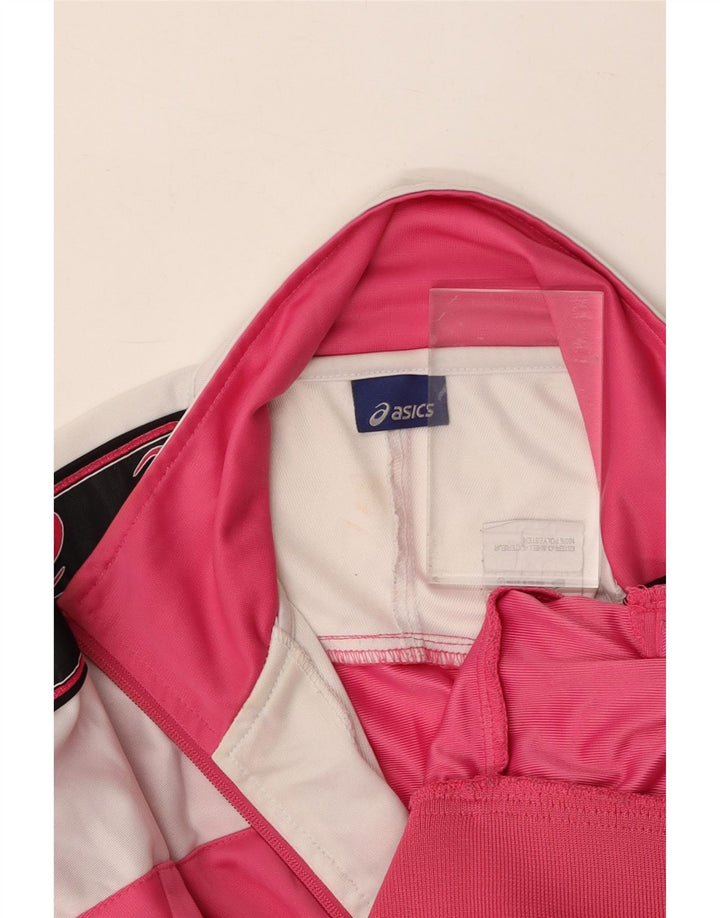 ASICS Womens Graphic Tracksuit Top Jacket UK 14 Medium Pink Colourblock Vintage Asics and Second-Hand Asics from Messina Hembry 