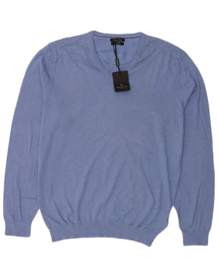 Męski sweter Massimo Dutti z dekoltem w kształcie litery V, XL, niebieski, bawełniany