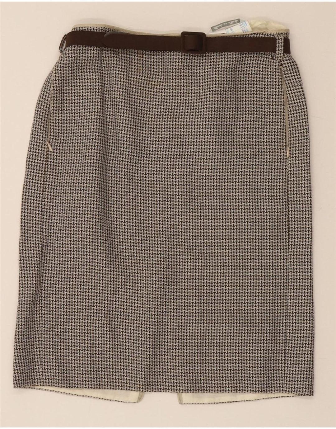 INTREND Womens Abstract Pattern Pencil Skirt UK 8 Small W28  Beige Linen Vintage Intrend and Second-Hand Intrend from Messina Hembry 