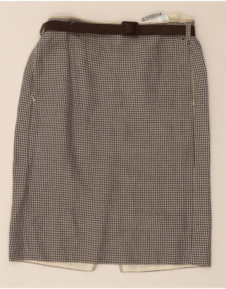 INTREND Womens Abstract Pattern Pencil Skirt UK 8 Small W28  Beige Linen Vintage Intrend and Second-Hand Intrend from Messina Hembry 