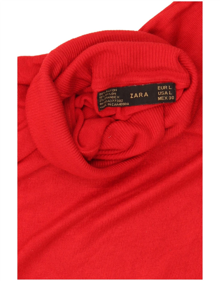 Damski sweter z wywijanym dekoltem Zara UK 14, duży czerwony sztuczny jedwab