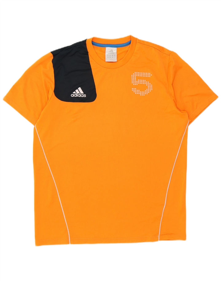 Męska koszulka z grafiką Adidas, duża, pomarańczowa, poliestrowa z blokami kolorów