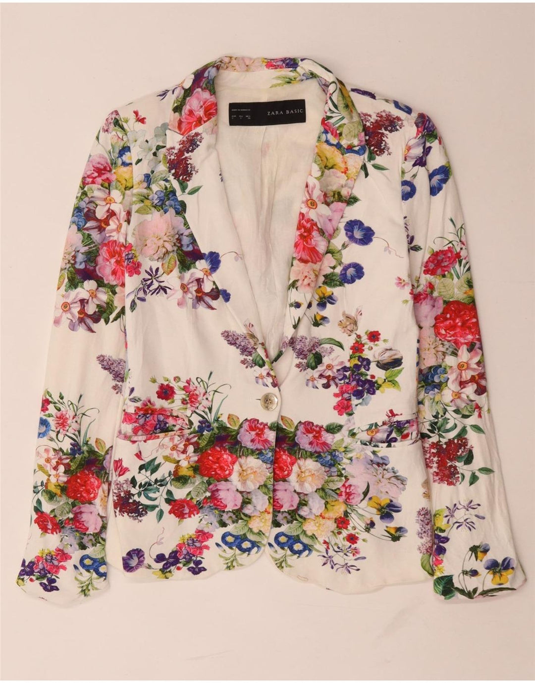 Damska marynarka Zara zapinana na 1 guzik UK 10 Small White Floral Wiskoza