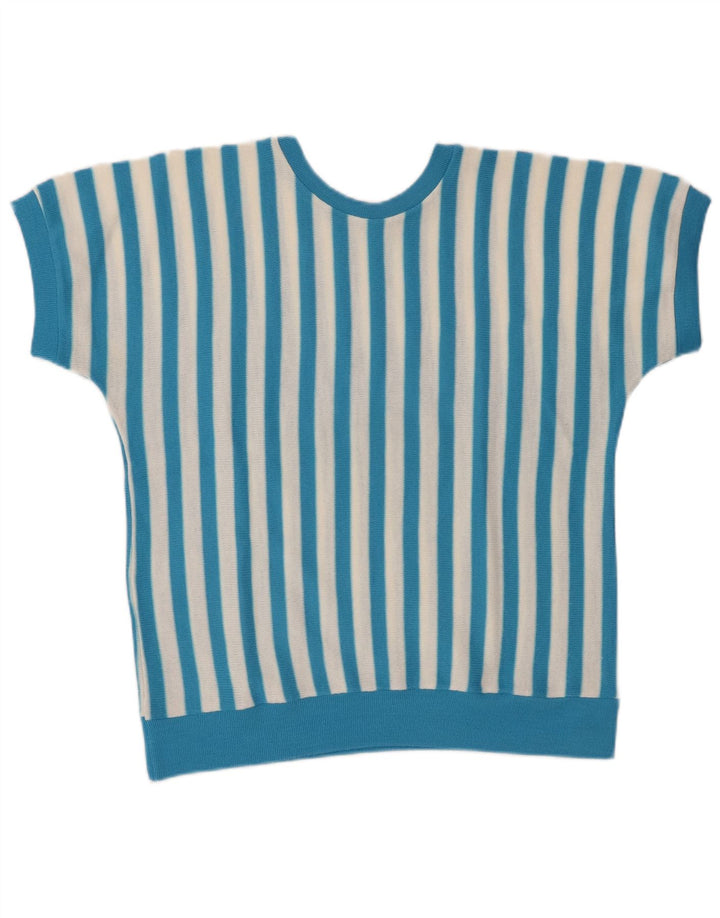 Bluzka damska Vintage Top UK 16, duże niebieskie paski, poliakryl