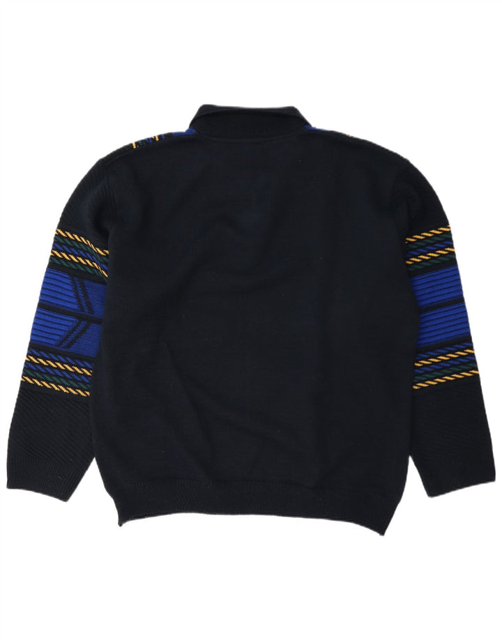 Męski sweter z golfem w stylu vintage, średni granatowy, poliakryl w paski