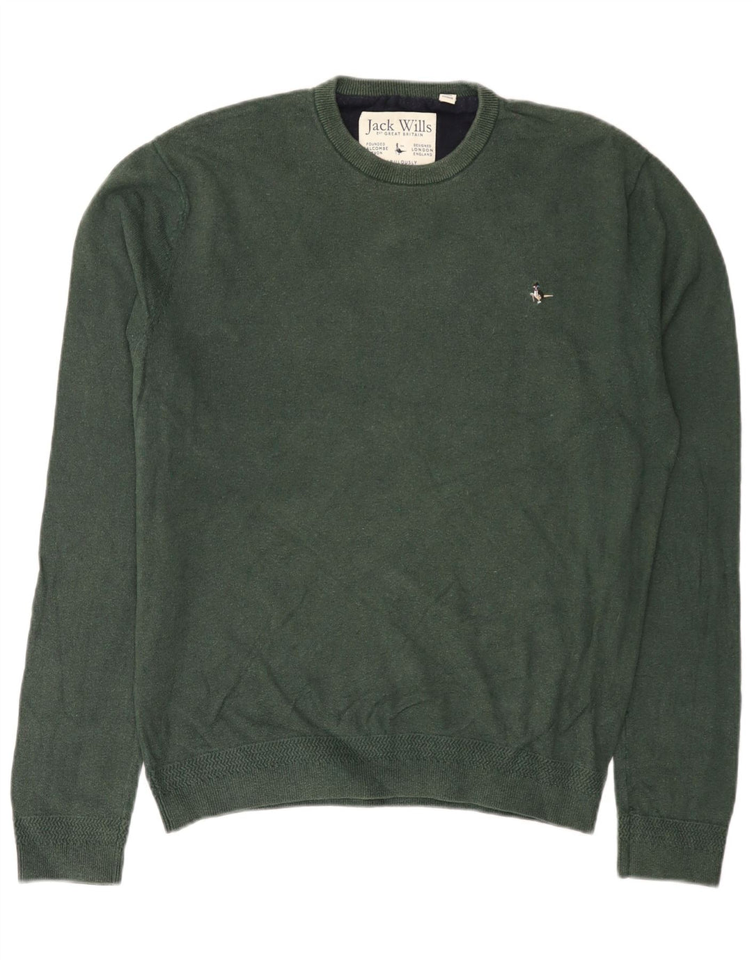 JACK WILLS Męski sweter z okrągłym dekoltem, duży, zielony, bawełniany