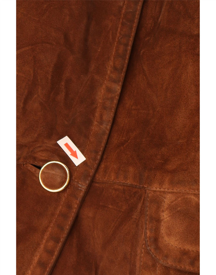 Vintage damski, oversize'owy, zamszowy płaszcz z podwójnymi piersiami IT 42, średni brąz