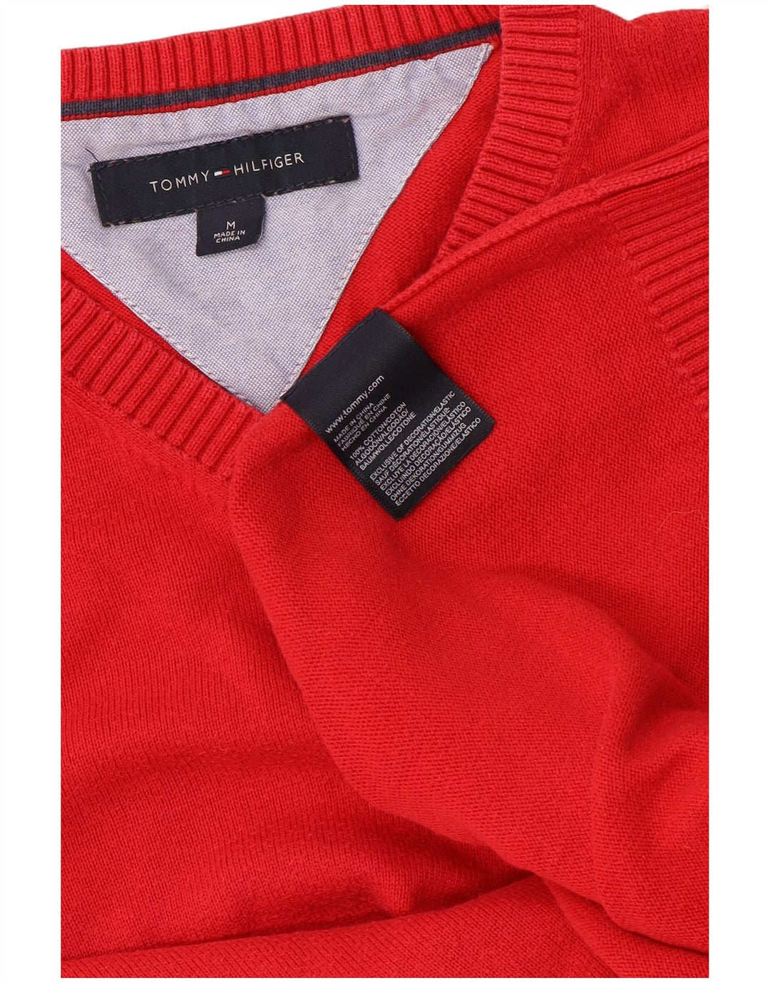 Męski sweter Tommy Hilfiger z dekoltem w kształcie litery V, średnio czerwony, bawełniany