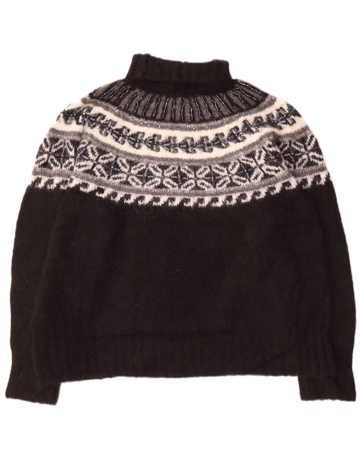 Damski sweter z golfem Zara UK 14 Średni czarny Fair Isle Poliamid