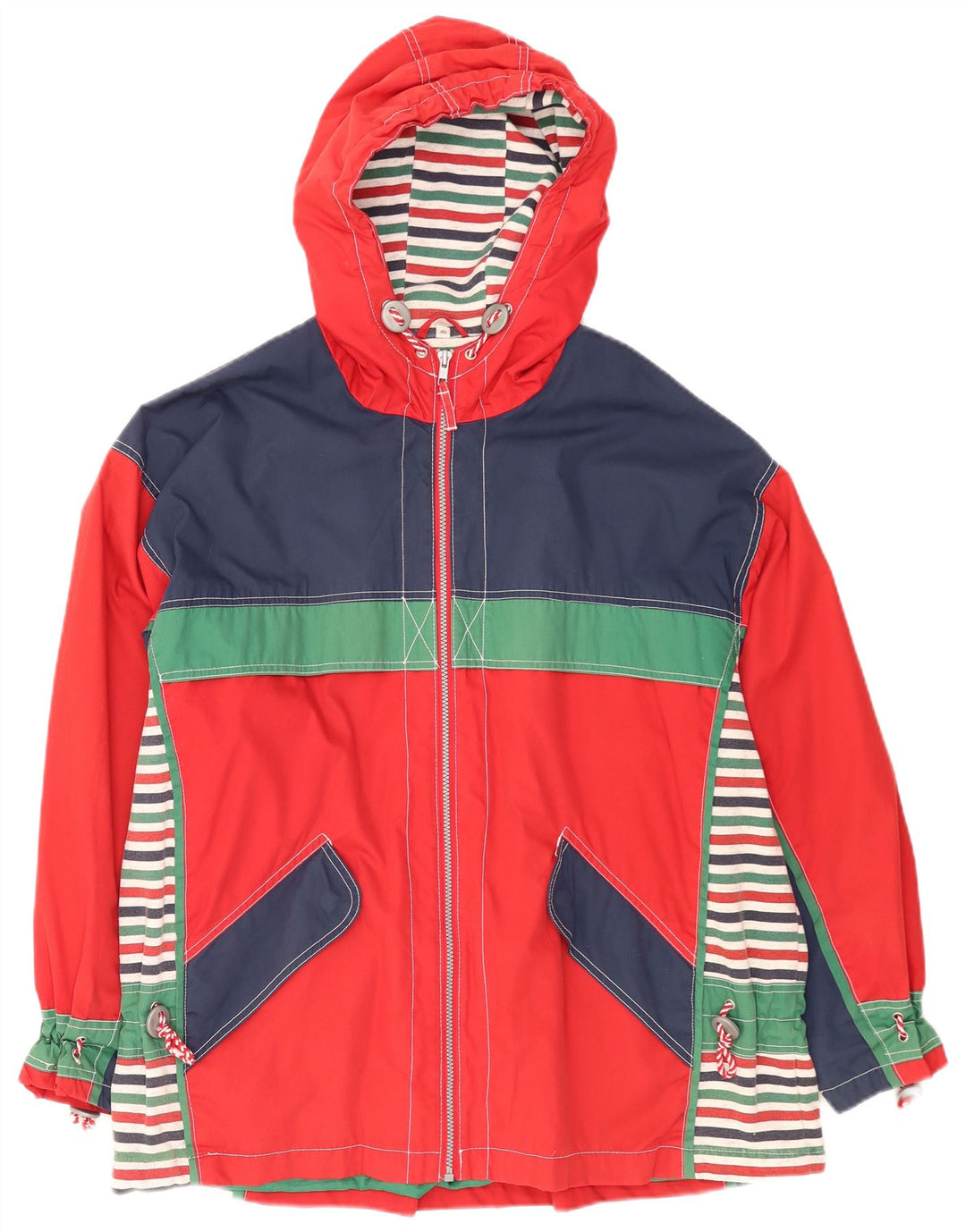 Vintage damska kurtka wiatrówka z kapturem, oversize, EU 46 XL, kolor czerwony