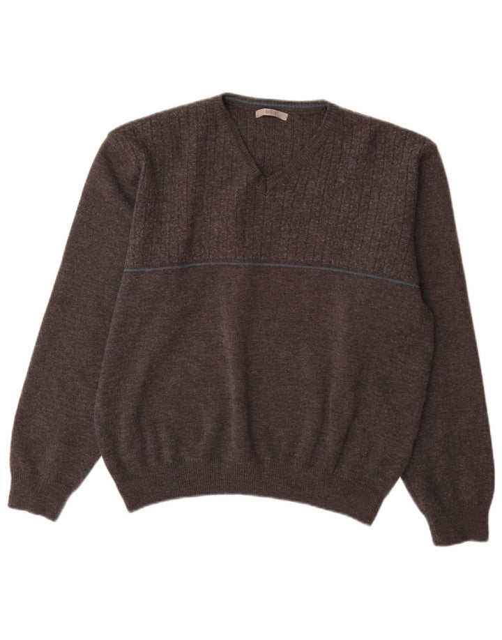 Marks & Spencer Męski sweter z dekoltem w kształcie litery V, duży, szary, akrylowy