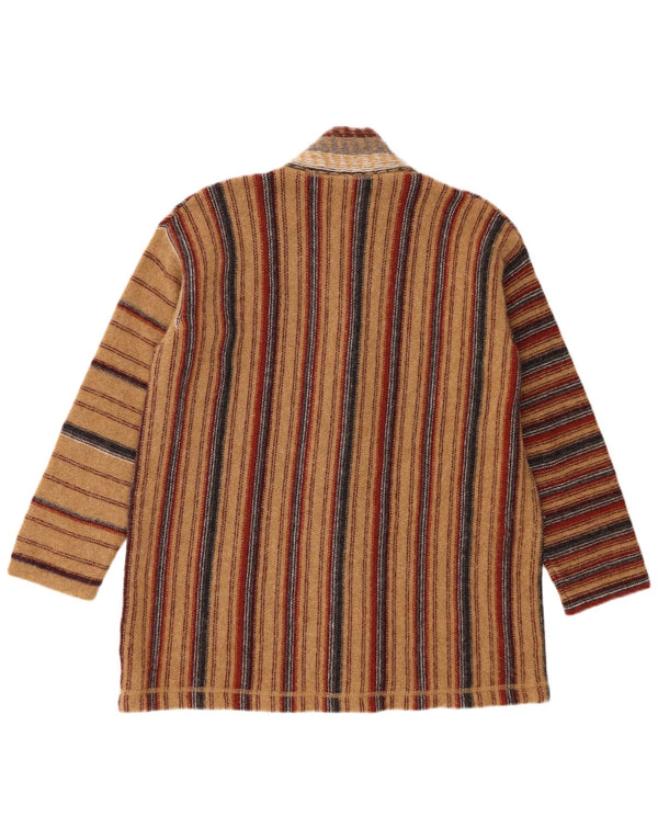 Vintage damski sweter rozpinany o luźnym kroju UK 16, duże brązowe paski