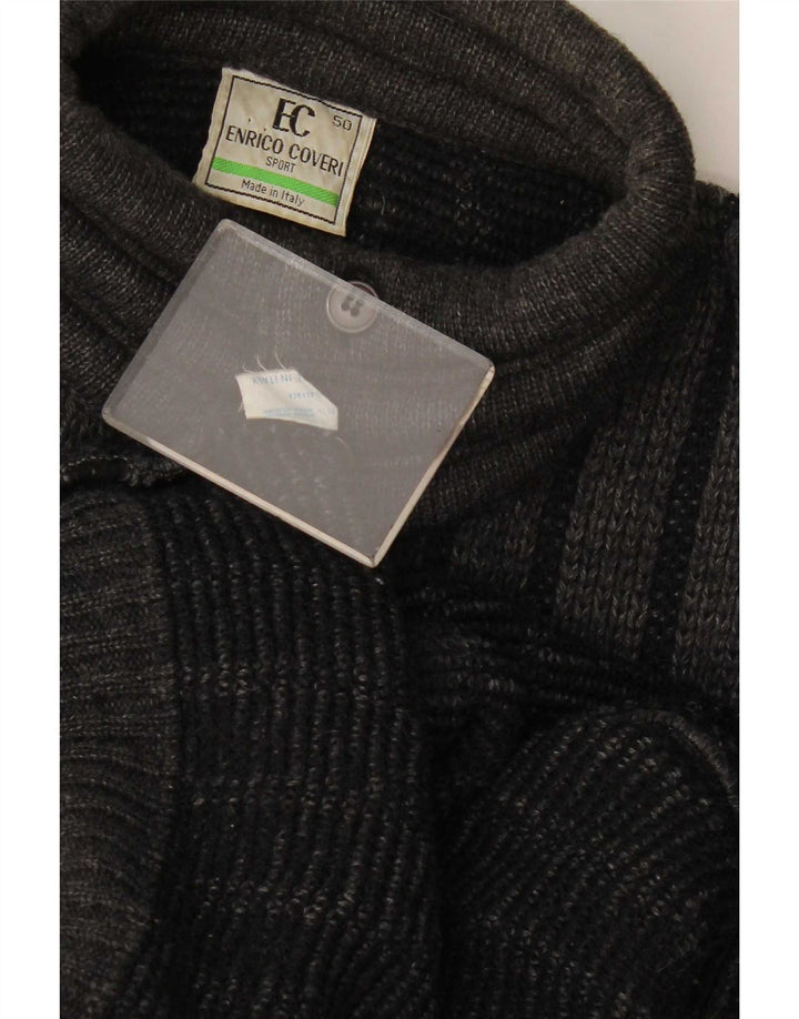 Męski sweter zapinany na guziki Enrico Coveri IT 50 w średnie szare paski
