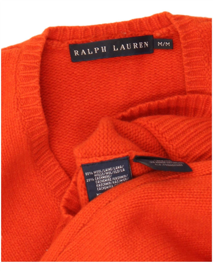 Damski sweter z dekoltem w kształcie litery V, Ralph Lauren, UK 12, średnia, pomarańczowa wełna