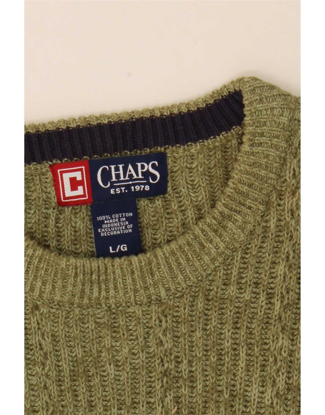Męski sweter z wycięciem pod szyją Chaps, duży, zielony, nakrapiany, bawełniany