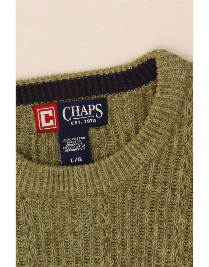 Męski sweter z wycięciem pod szyją Chaps, duży, zielony, nakrapiany, bawełniany