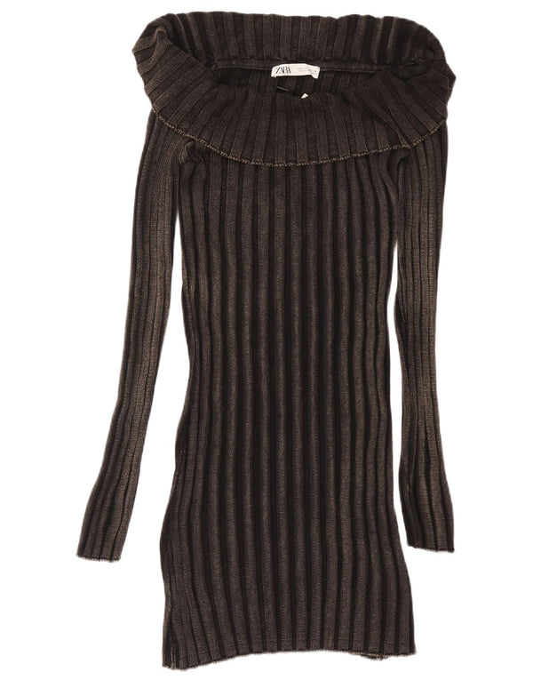 Damska sukienka sweterkowa ZARA z długim rękawem UK 14, duża, czarna, bawełniana