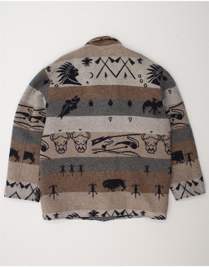 Vintage męski płaszcz wiatrówka w abstrakcyjny wzór UK 42 XL szary Fair Isle
