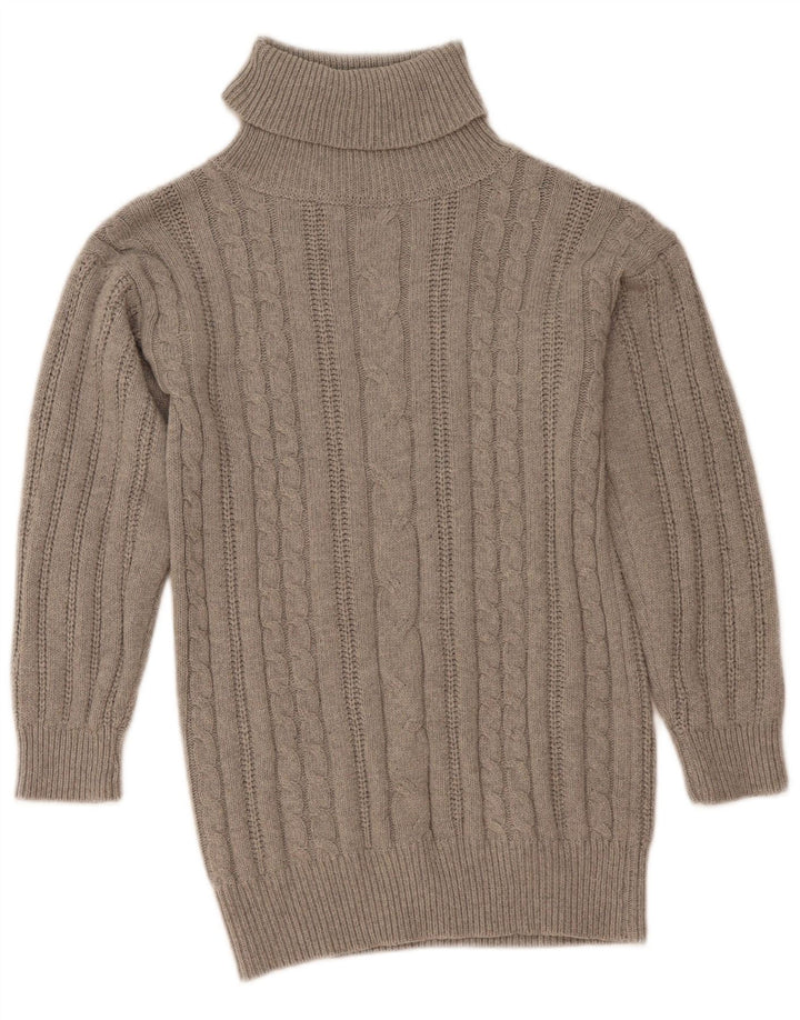 Vintage damski sweter z golfem UK 12, średni szary poliester