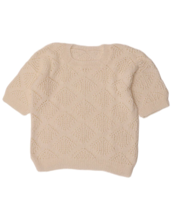 Vintage damski sweter z okrągłym dekoltem UK 14, średni biały