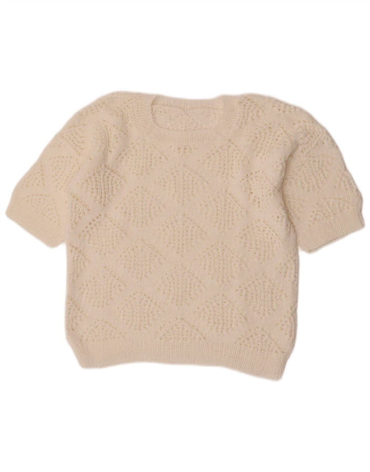 Vintage damski sweter z okrągłym dekoltem UK 14, średni biały