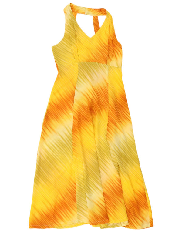 Vintage damska sukienka Maxi Halter UK 18 XL Żółty poliester typu tie-dye