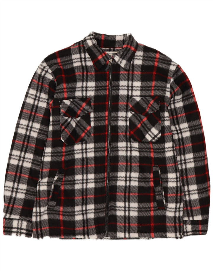 Vintage męska koszula flanelowa Sherpa drwal, średnia czarna krata, poliester