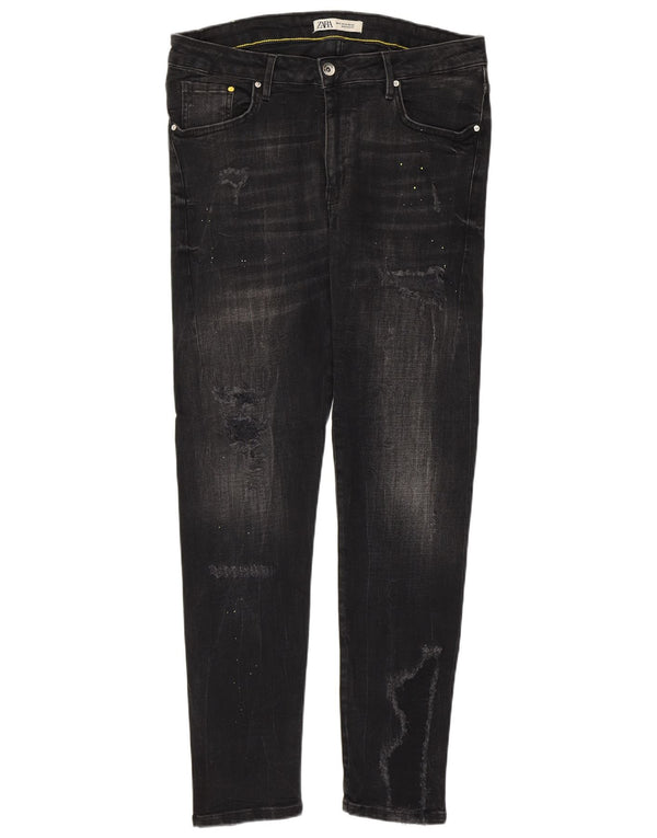 Męskie dżinsy rurki Zara w trudnej sytuacji EU 46 XL W36 L31, czarna bawełna