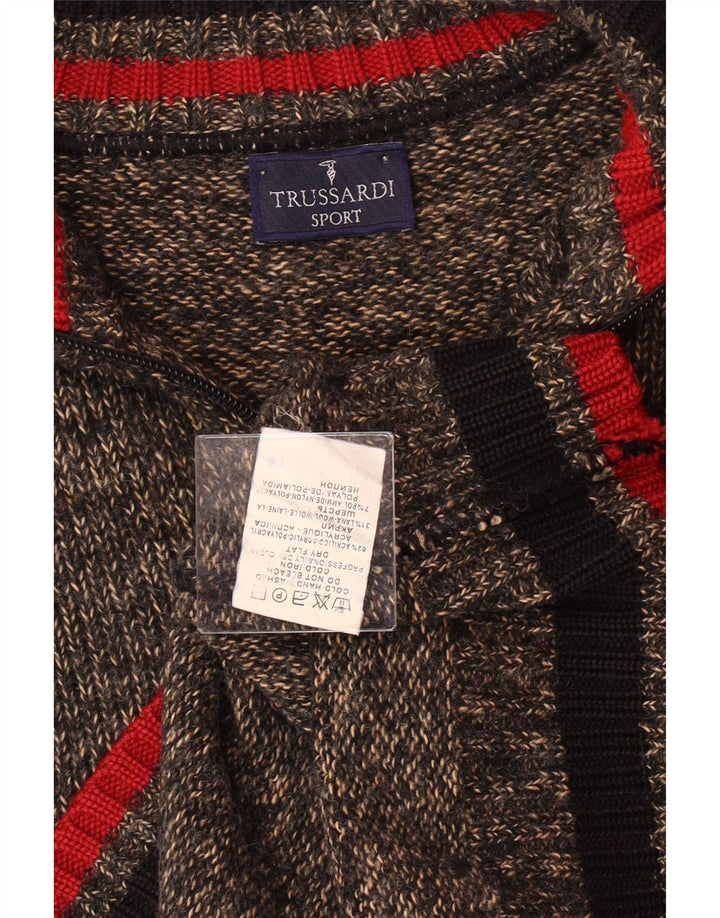 Męski sweter zapinany na zamek TRUSSARDI Średni brązowy akryl z plamkami